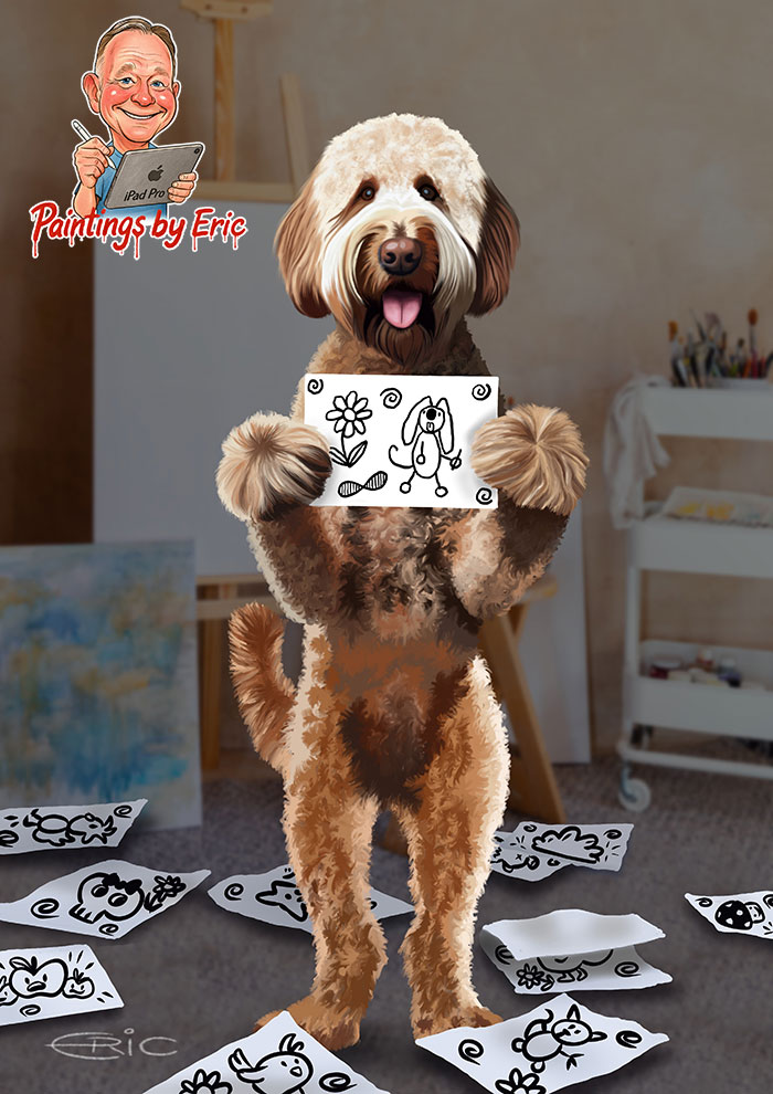 Labradoodle dog drawing doodles on paper